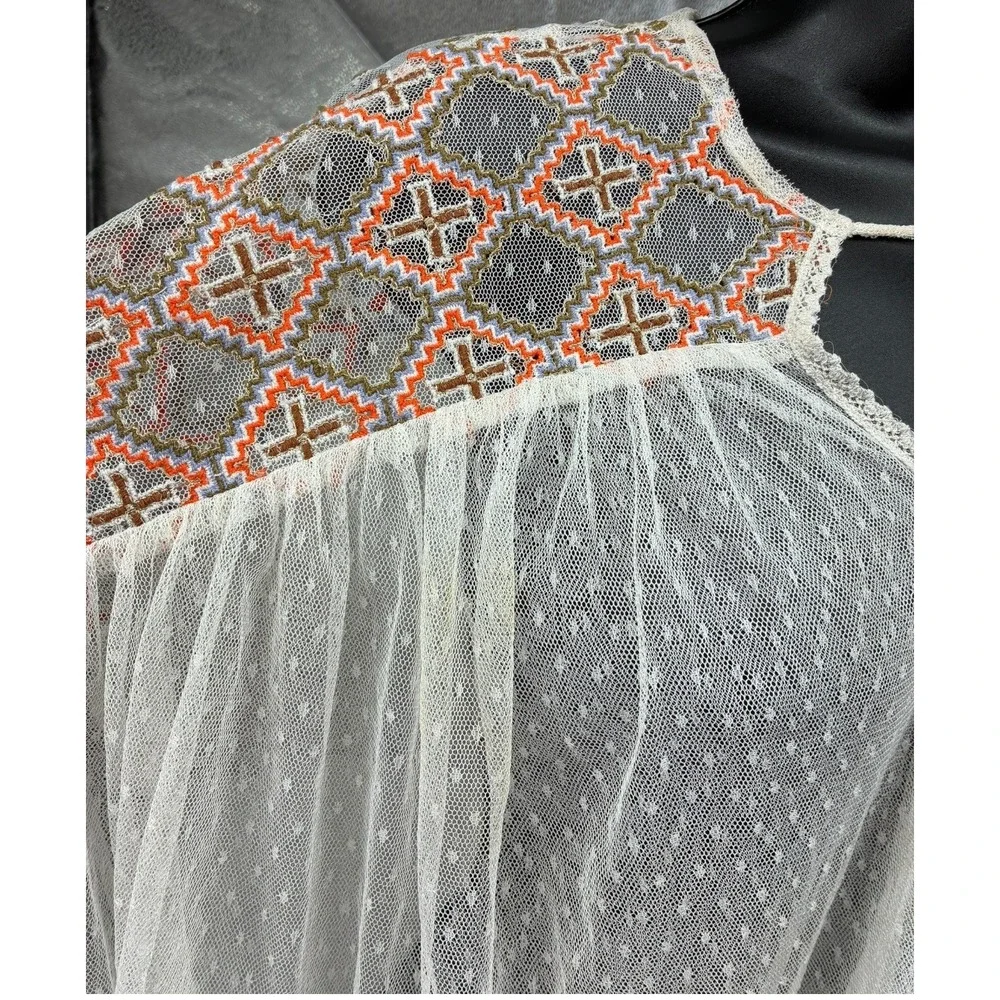 Free‎ People PLS Sheer Swiss Dot Embroidered Boho Tunic Top Oversized